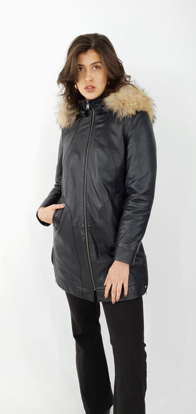 Pia - Hood - Lamb Malli Leather - Women - Black - Lamb Malli Leather - Women - Pia - Hood - Lamb Malli Leather - Women - Black - Stampe Pels