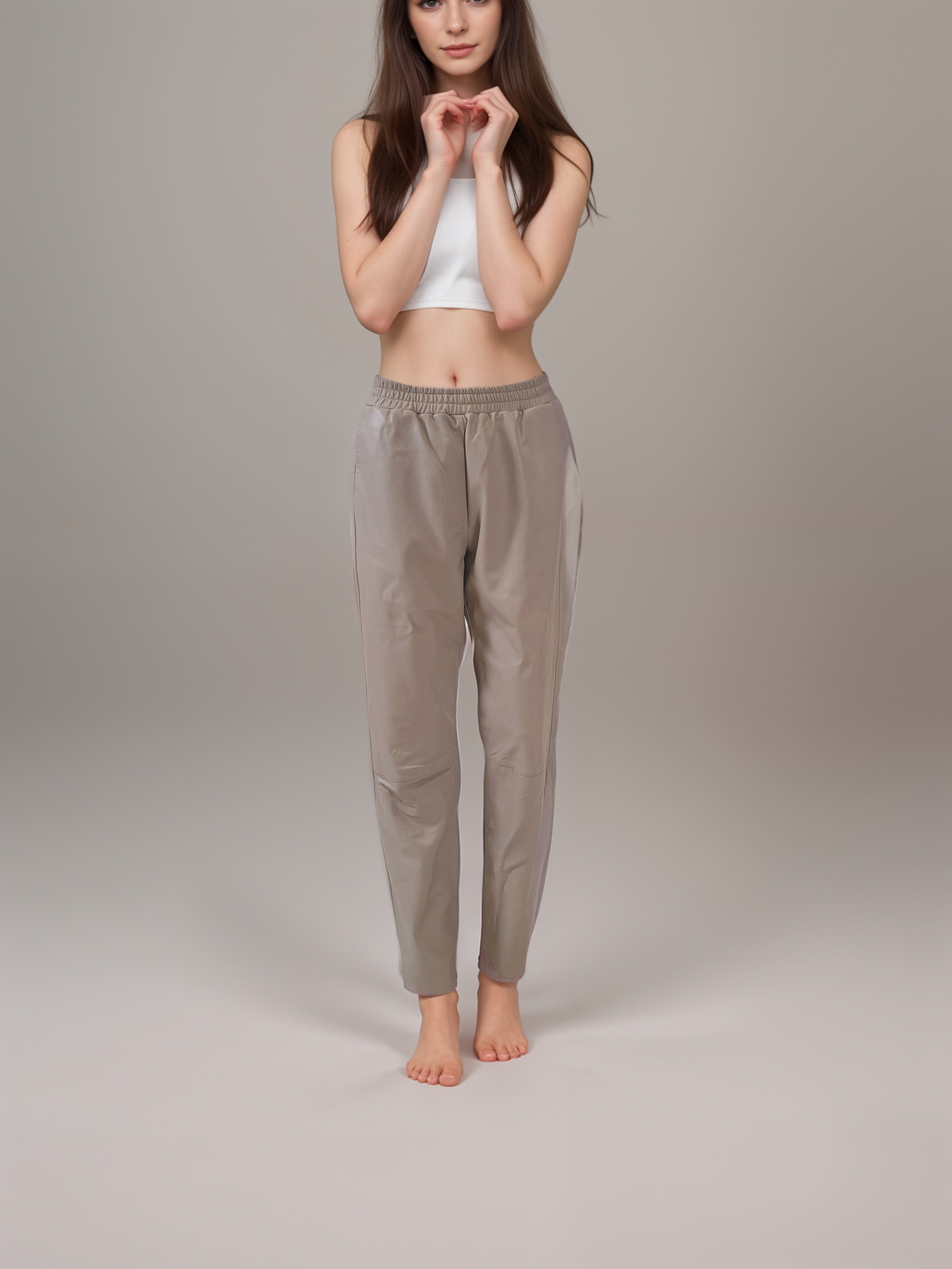 Jeanette Trousers - Lamb Nappa Leather - Women - Beige