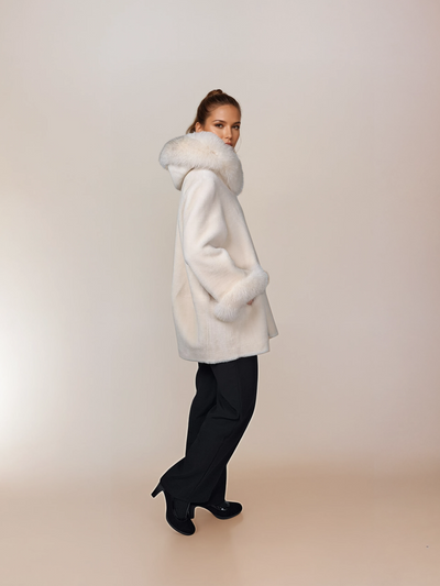 Franciane, 78 cm. - Hood - Air Wool - Women - Off White