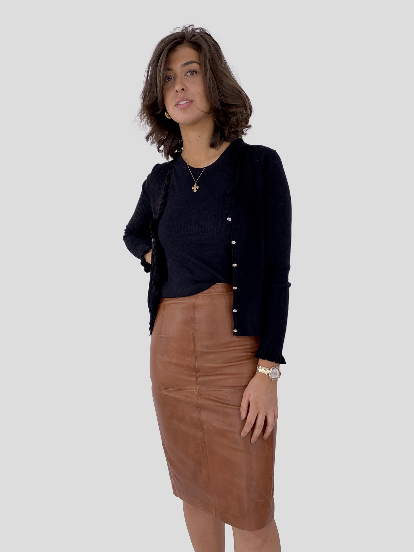 Alondra Skirt - Lamb Dace Leather - Women - Dark Tan