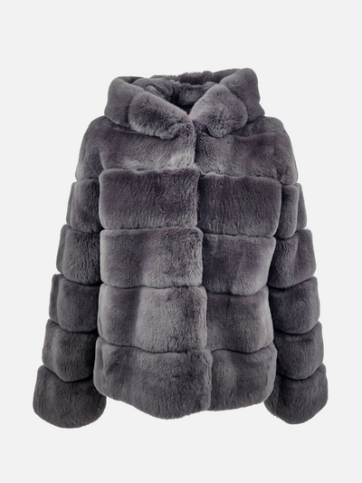 Petrovski, 60 cm. - Hood - Rex - Women - Dark Grey / Rex Kanin Pels - Levinsky - Kvinde
