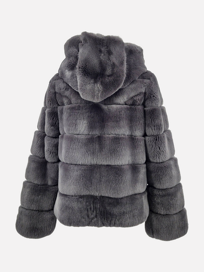 Petrovski, 60 cm. - Hood - Rex - Women - Dark Grey / Rex Kanin Pels - Levinsky - Kvinde