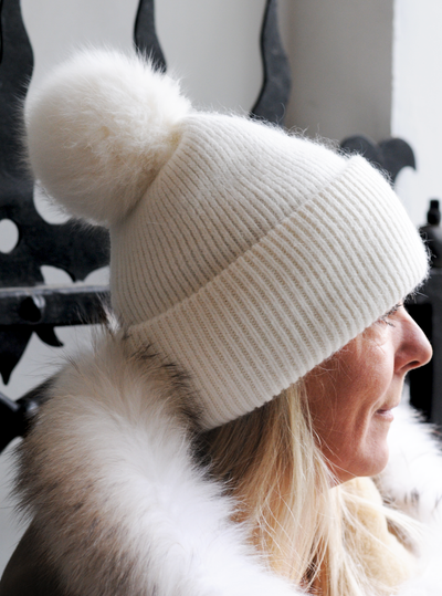 HL22C007 Angora Hat - Knitted Yarn - Accesories - White