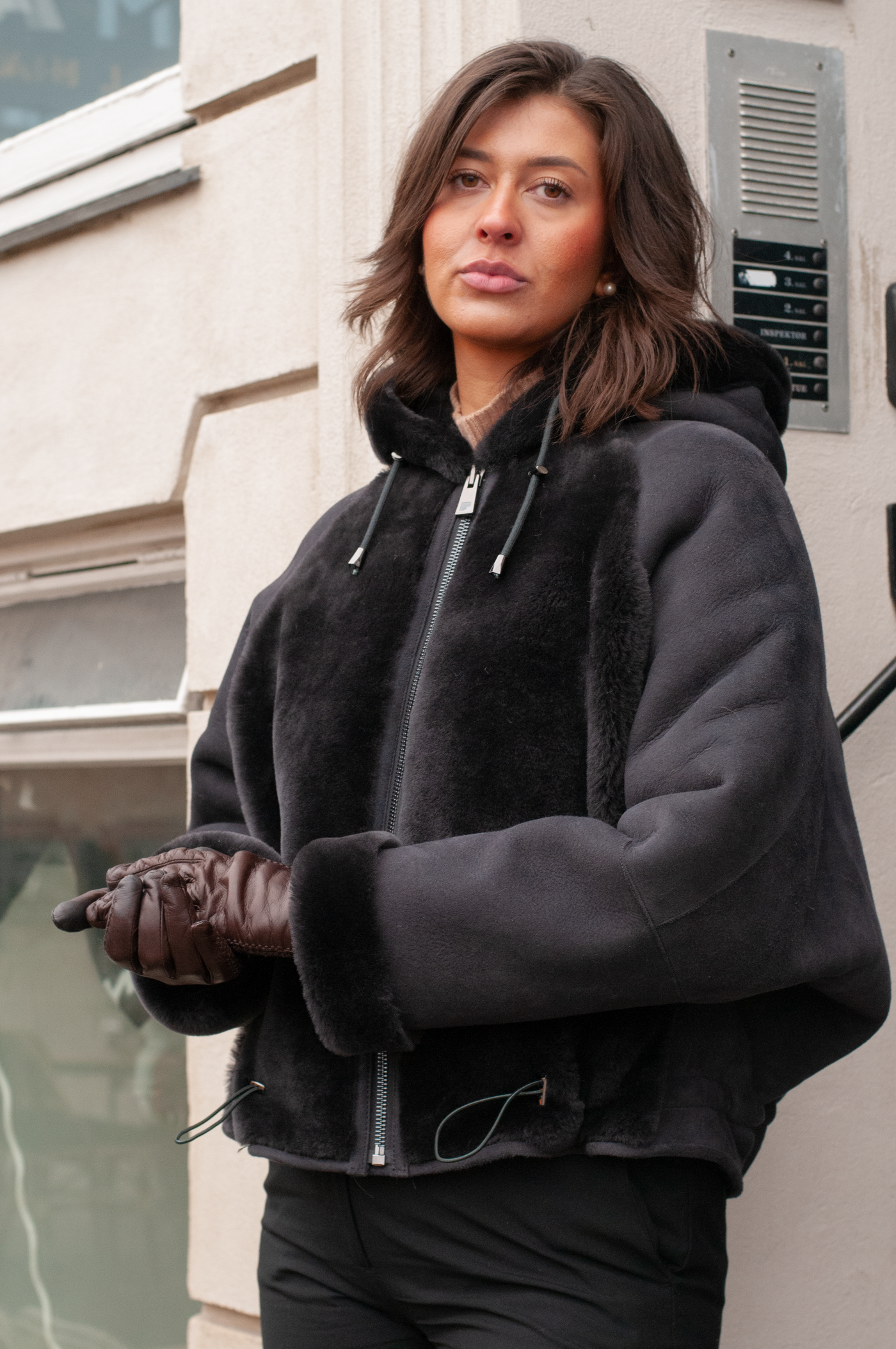 Hosana-B, 61 cm. - Hood - Suede Lamb - Women - Segred Grey