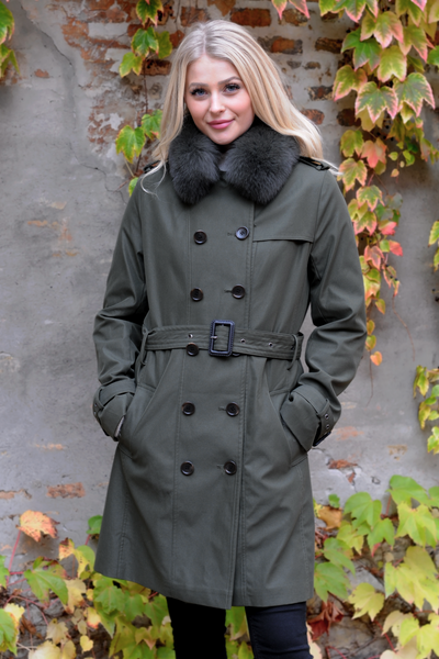 Daisy Trench Coat, 90 cm. - Collar - Textile - Women - Army