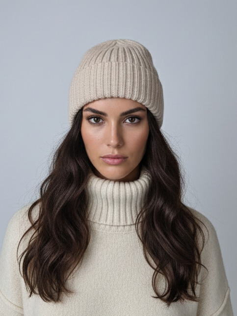 SY-1785 Hat - 100% Wool - Accessories - Brown Rice White