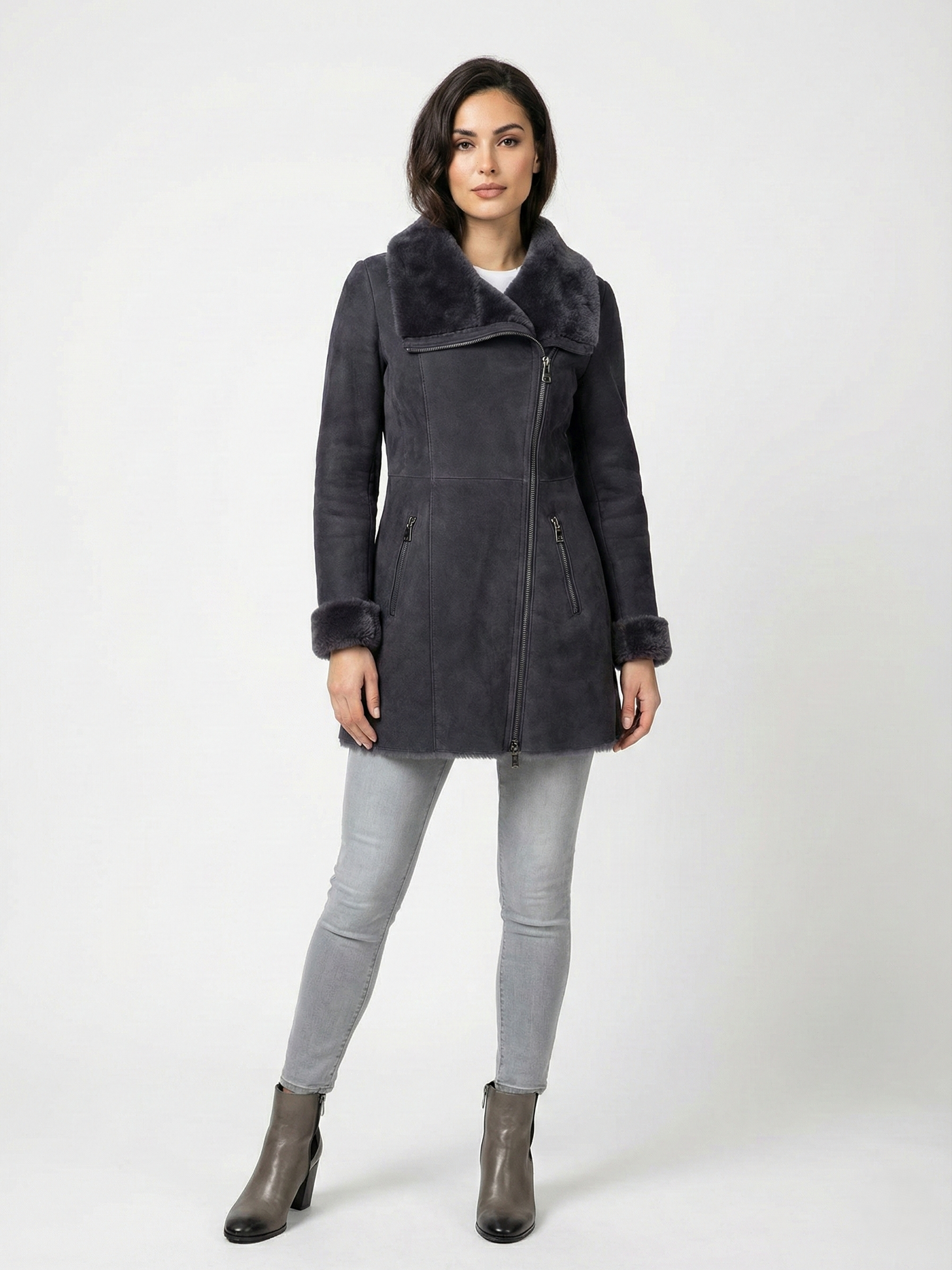 Monroe, 80 cm. - Suede Lamb - Women - Segred Grey