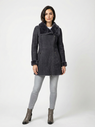 Monroe, 80 cm. - Suede Lamb - Women - Segred Grey