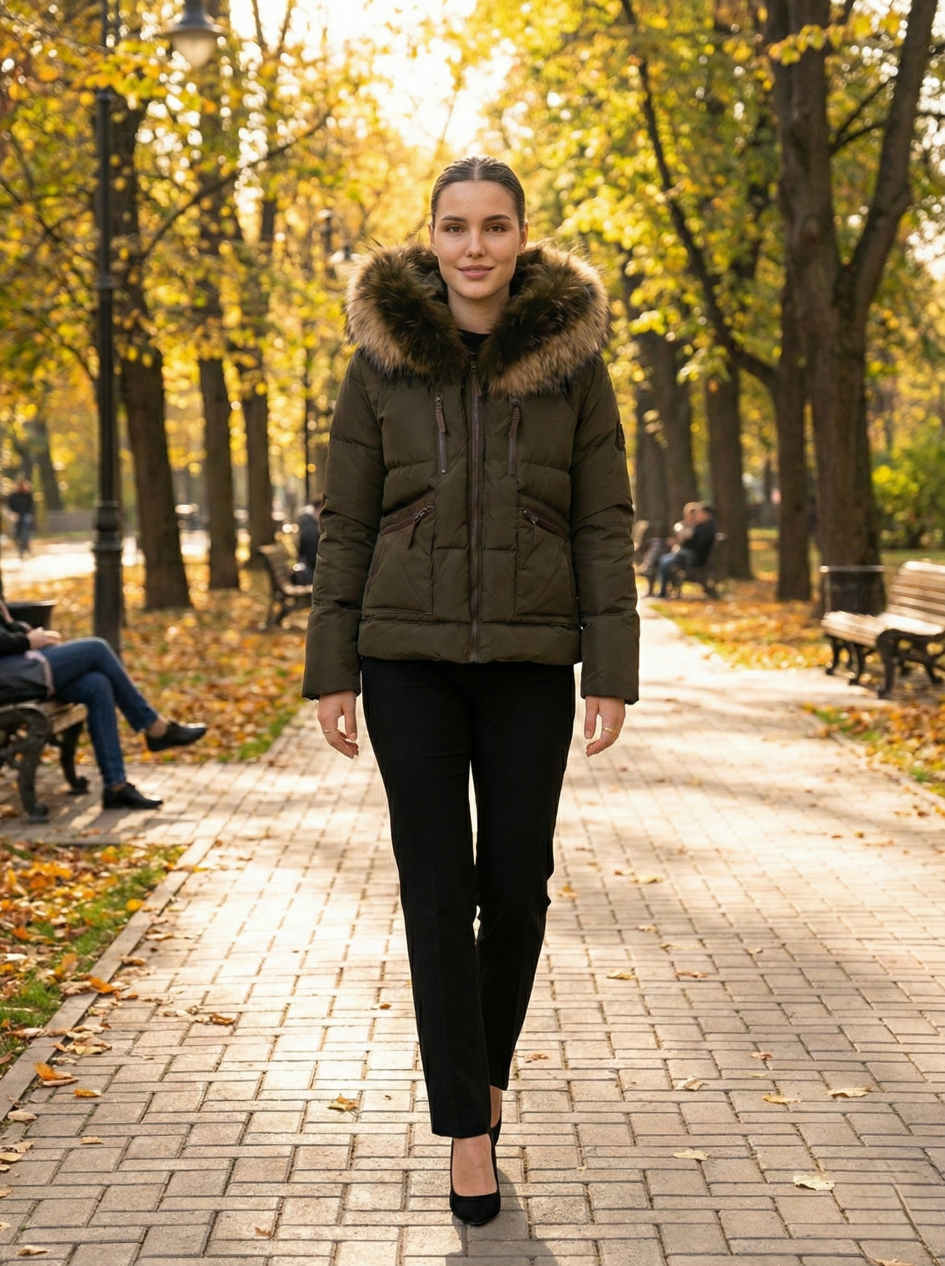 Fugge, 61 cm. - Hood - Down - Women - Army – Levinskyfurs