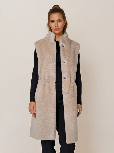 Galatee Vest, 92 cm. - Collar - Air Wool - Women - Light Camel