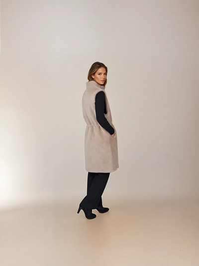 Galatee Vest, 92 cm. - Collar - Air Wool - Women - Light Camel