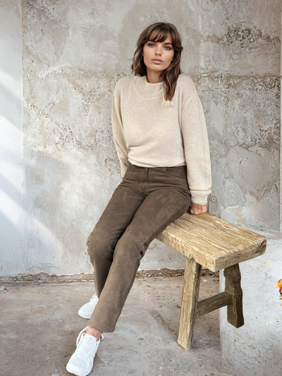 Lenvi Trousers - Goat Suede Stretch - Women - Dark Green