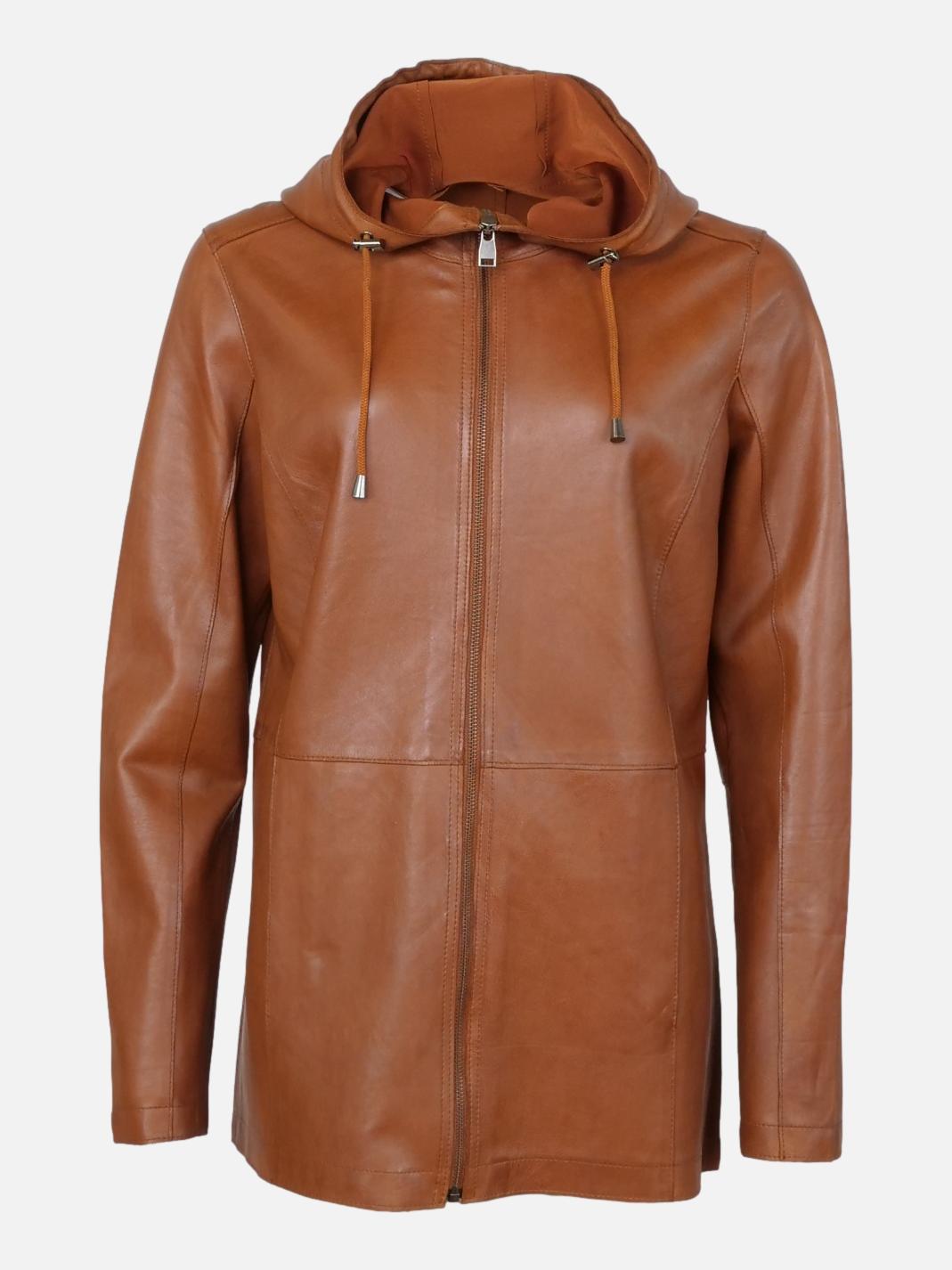 Harmony, 80 cm. - Hood - Lamb Malli Leather - Women - Dark Tan