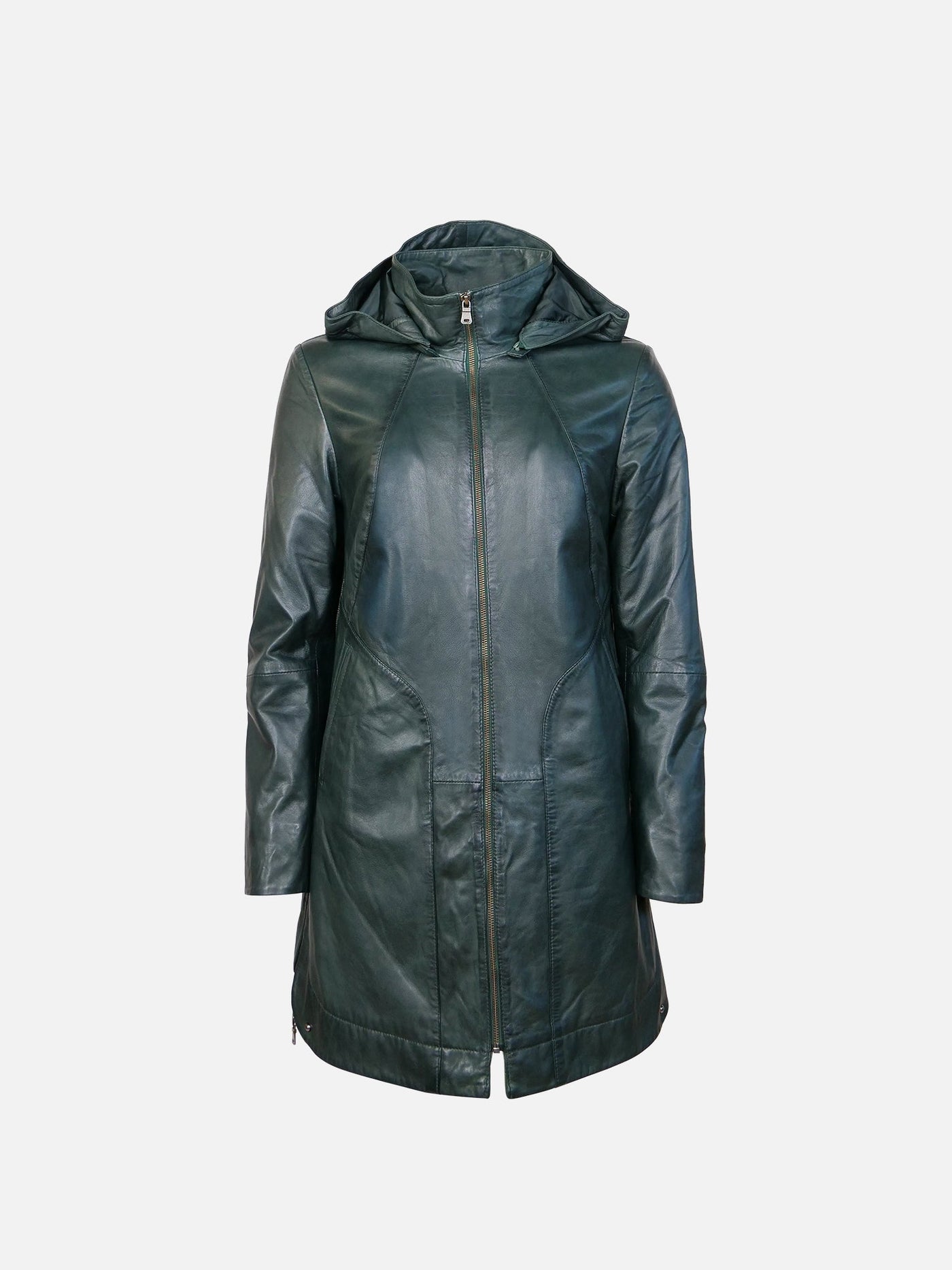 Aliana, 85 cm. - Hood - Lamb Malli Leather - Women - Copper Green