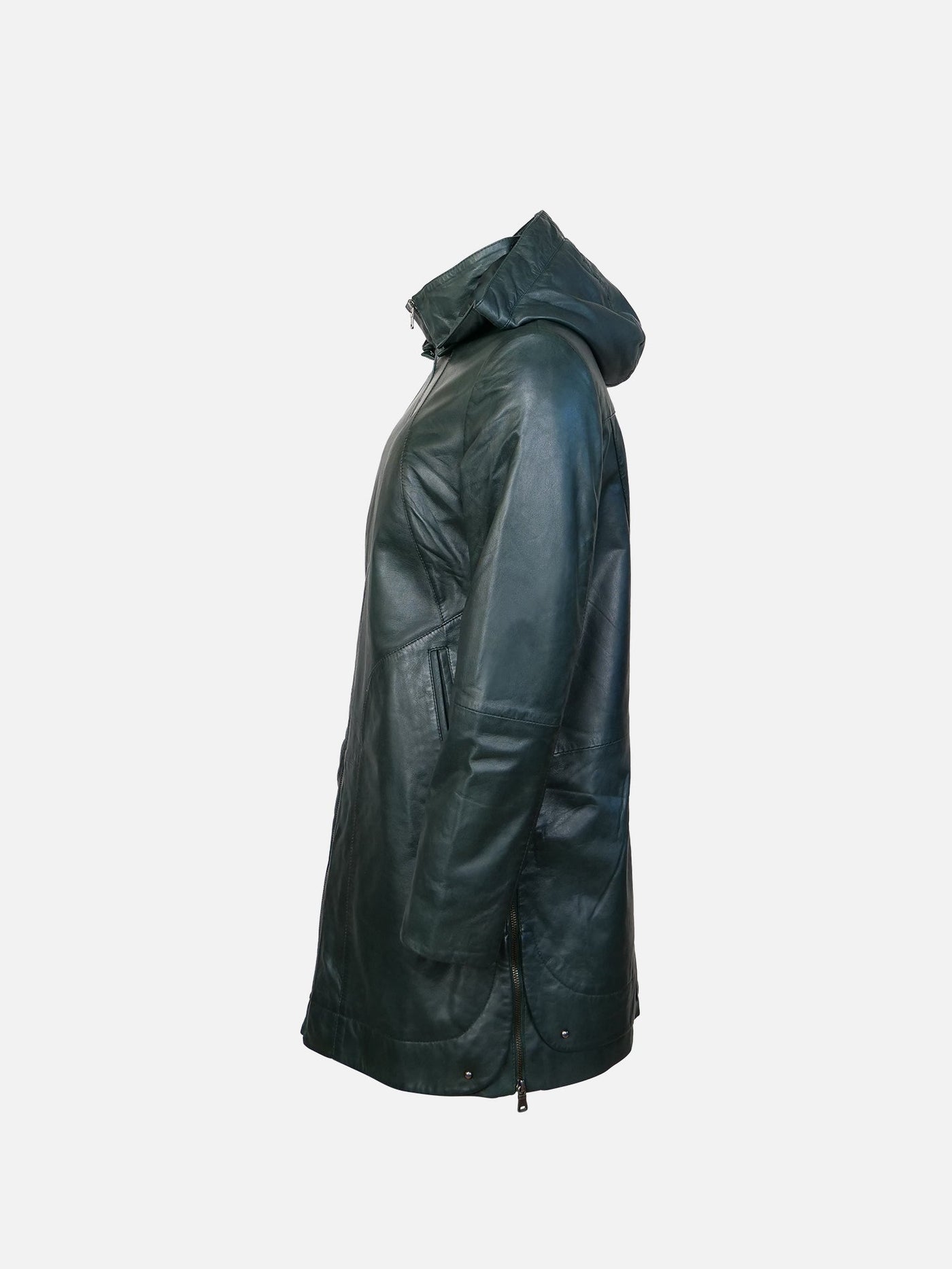 Aliana, 85 cm. - Hood - Lamb Malli Leather - Women - Copper Green