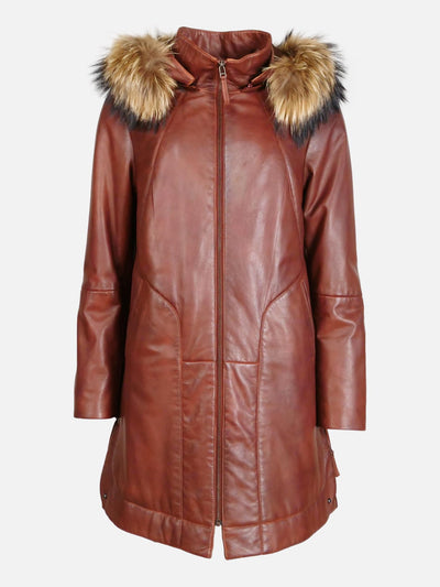 Pia - Hood - Lamb Malli Leather - Women - Dark Cognac