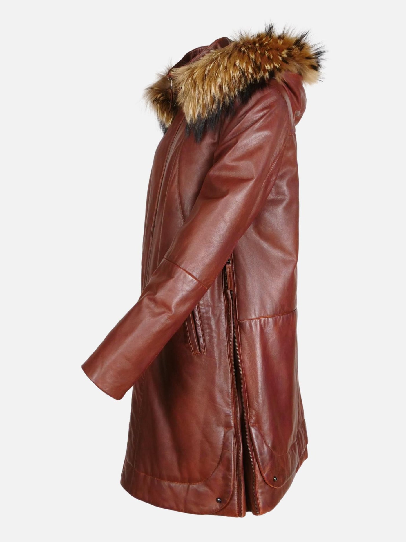 Pia - Hood - Lamb Malli Leather - Women - Dark Cognac