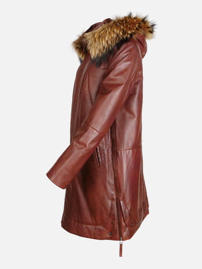 Pia - Hood - Lamb Malli Leather - Women - Dark Cognac