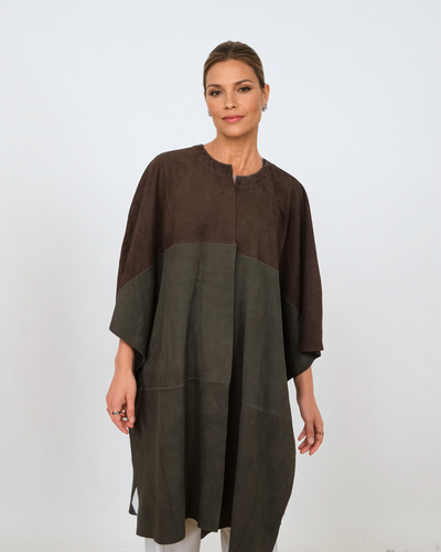 Inna Poncho, 95 cm. - Goat Suede - Women - Brown & Olive