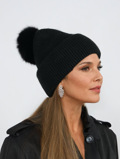 HL22C007 Angora Hat - Knitted Yarn - Accesories - Black