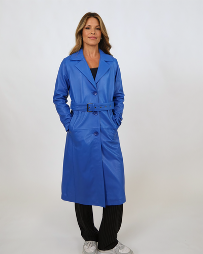 Dan Trench Coat, 105 cm. - Lamb Leather - Women - Electric Blue