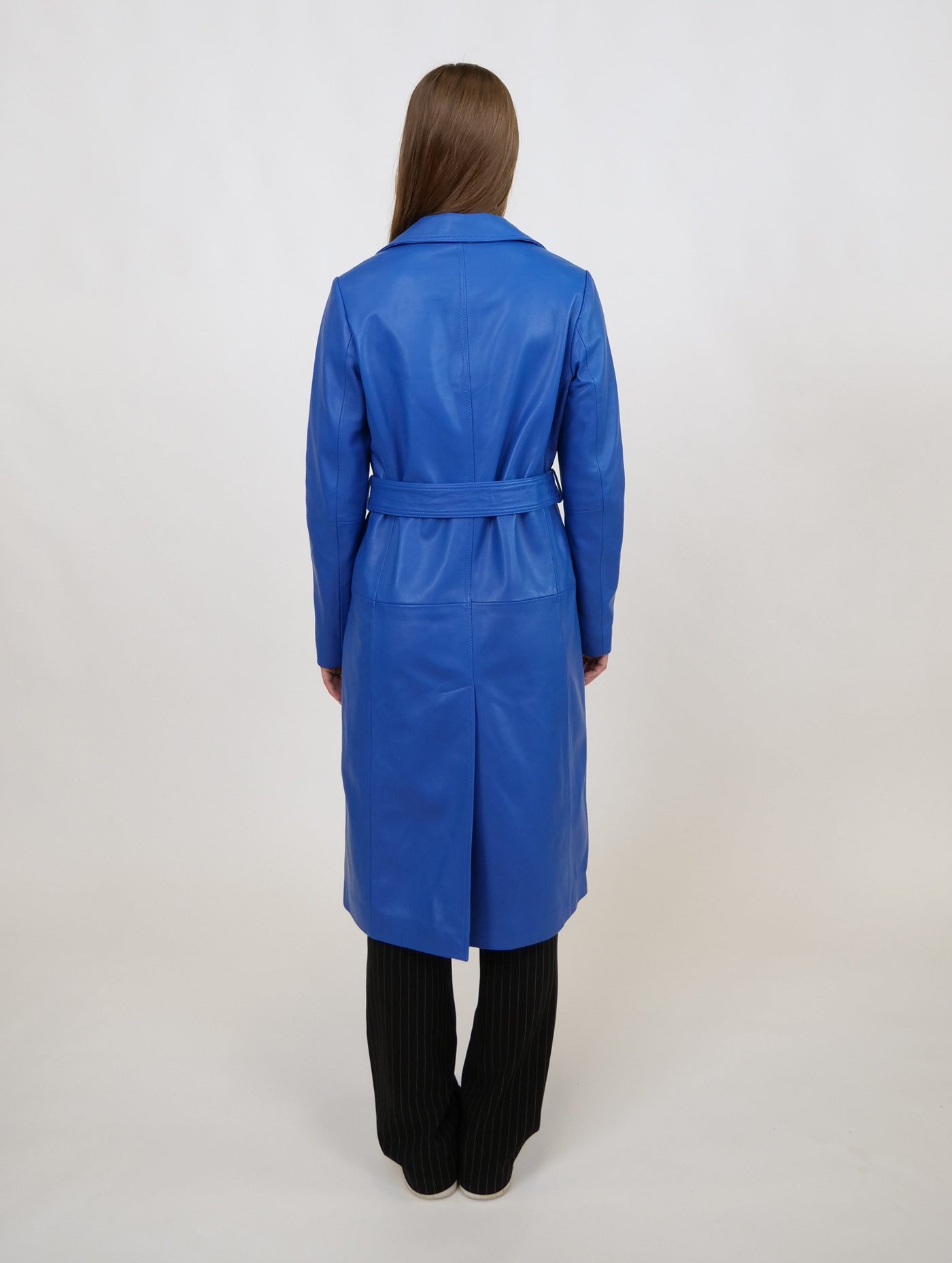 Dan Trench Coat, 105 cm. - Lamb Leather - Women - Electric Blue