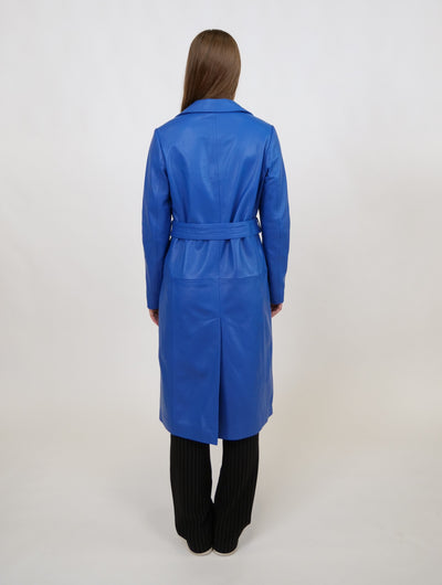 Dan Trench Coat, 105 cm. - Lamb Leather - Women - Electric Blue