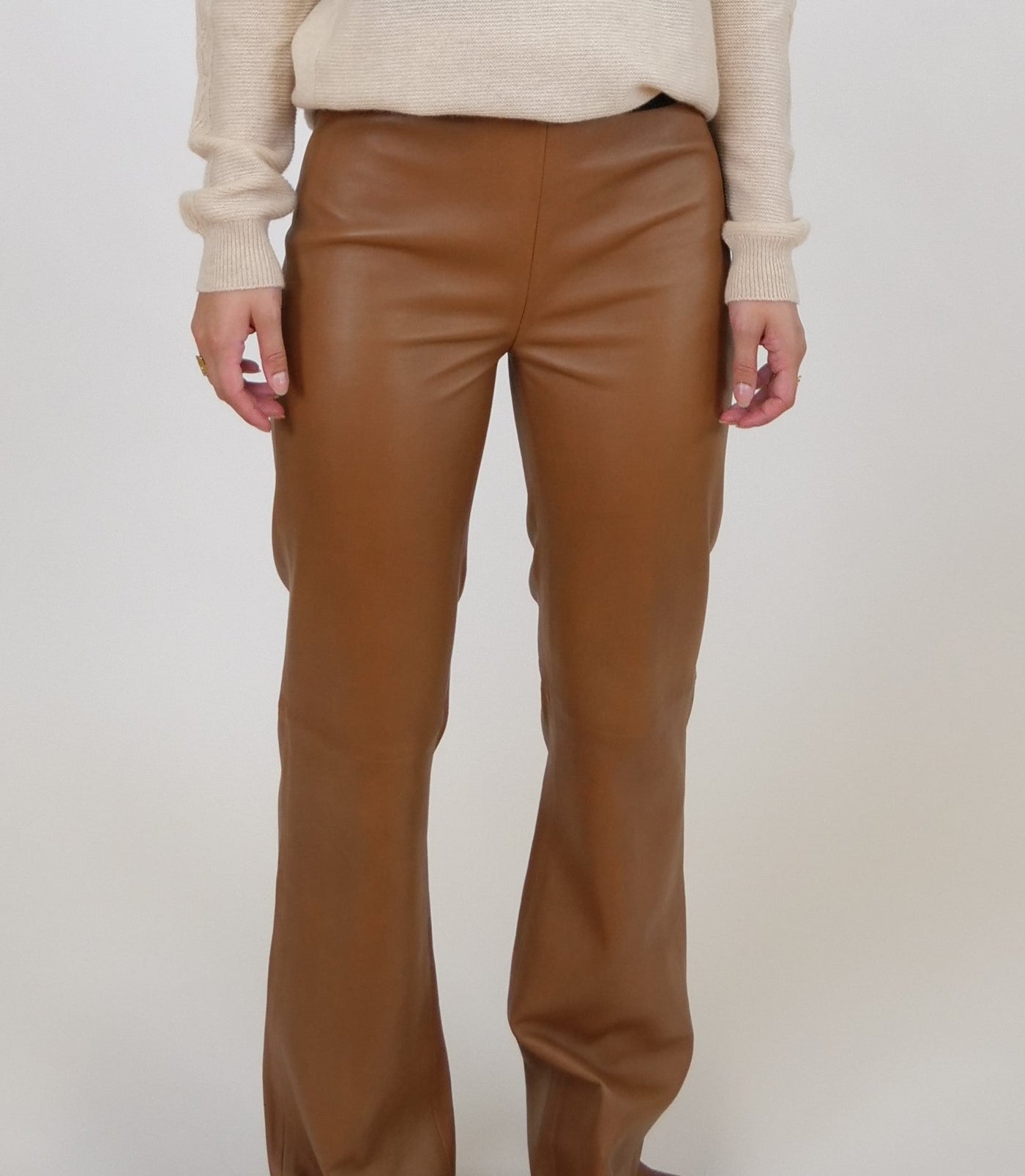 Kathleen Trousers - Lamb Dior Bonded Leather-Women - Caramel