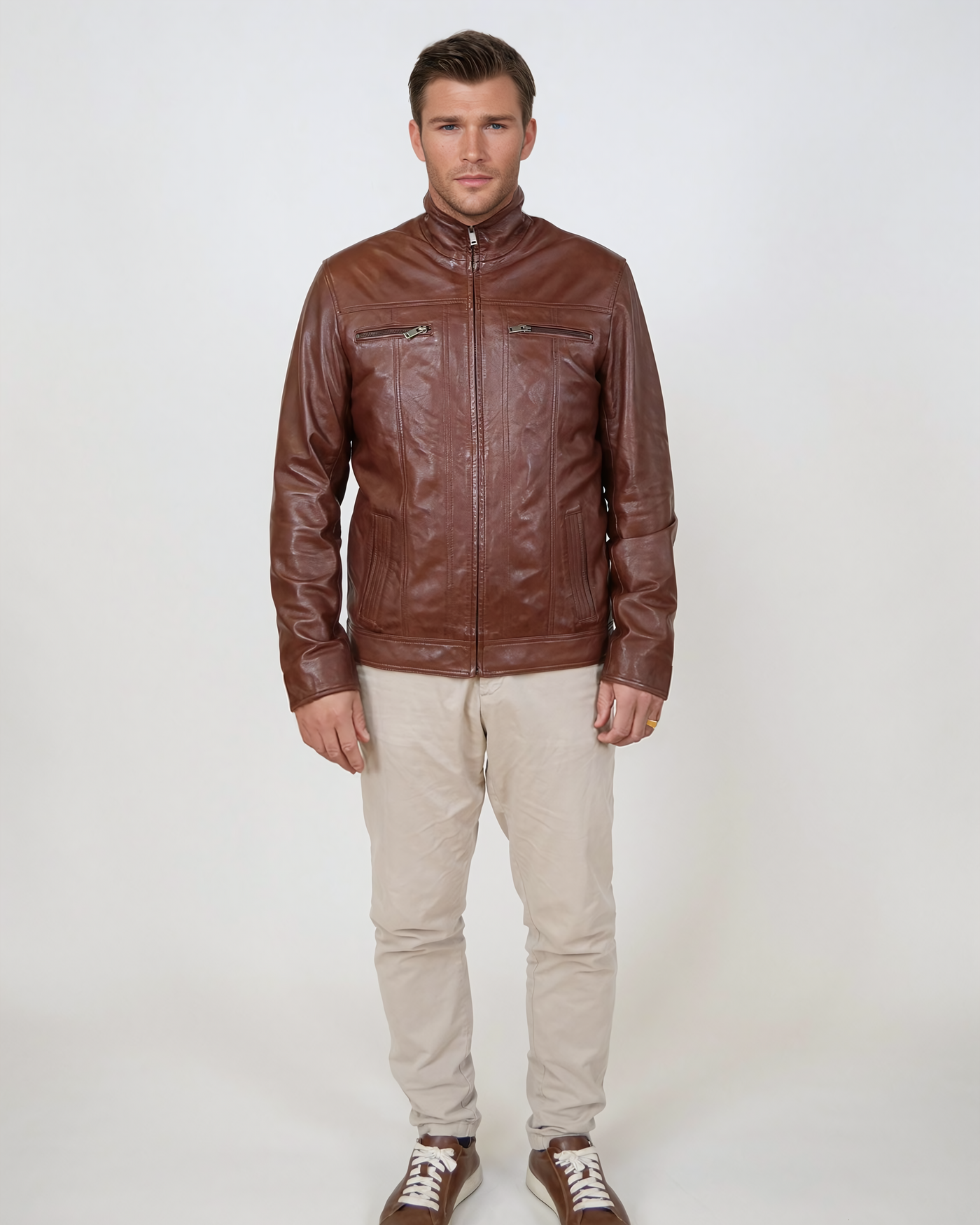 Derek - Lamb Polish Nappa Leather -Man - Copper Brown