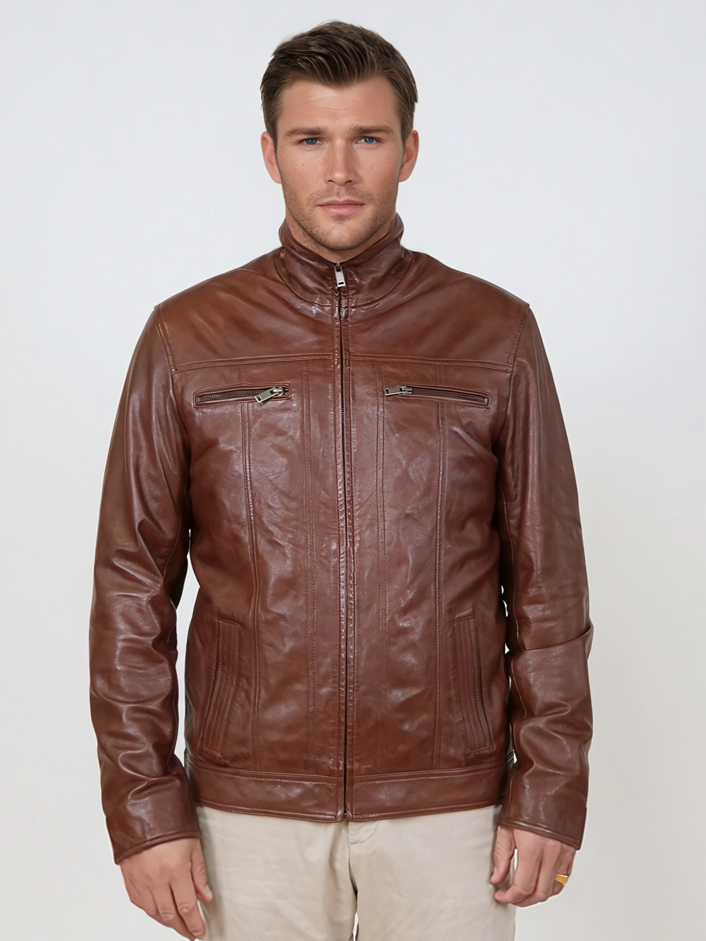 Derek - Lamb Polish Nappa Leather -Man - Copper Brown