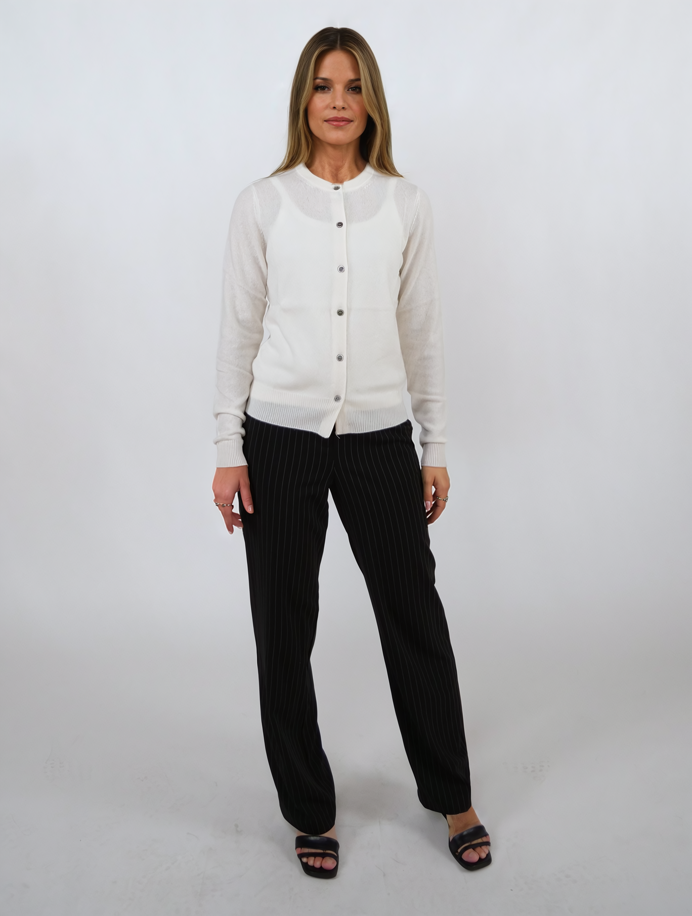 SY-23022-9 Cardigan - 100% Pure Cashmere - Women - White