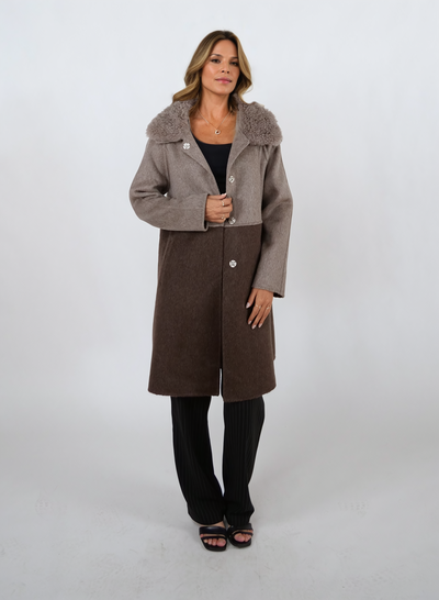 Italia, 95 cm. - Collar - 100% Wool - Women - Taupe & Dark Brown