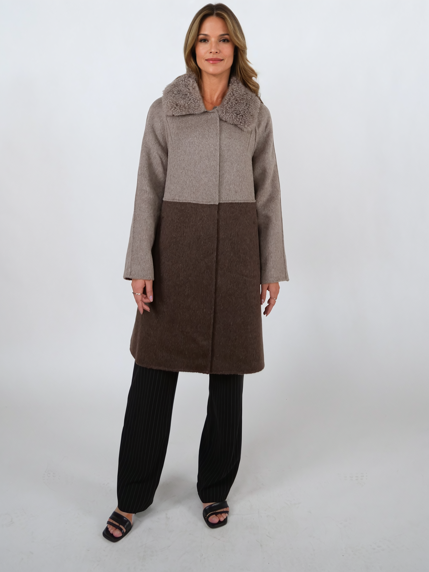 Italia, 95 cm. - Collar - 100% Wool - Women - Taupe & Dark Brown