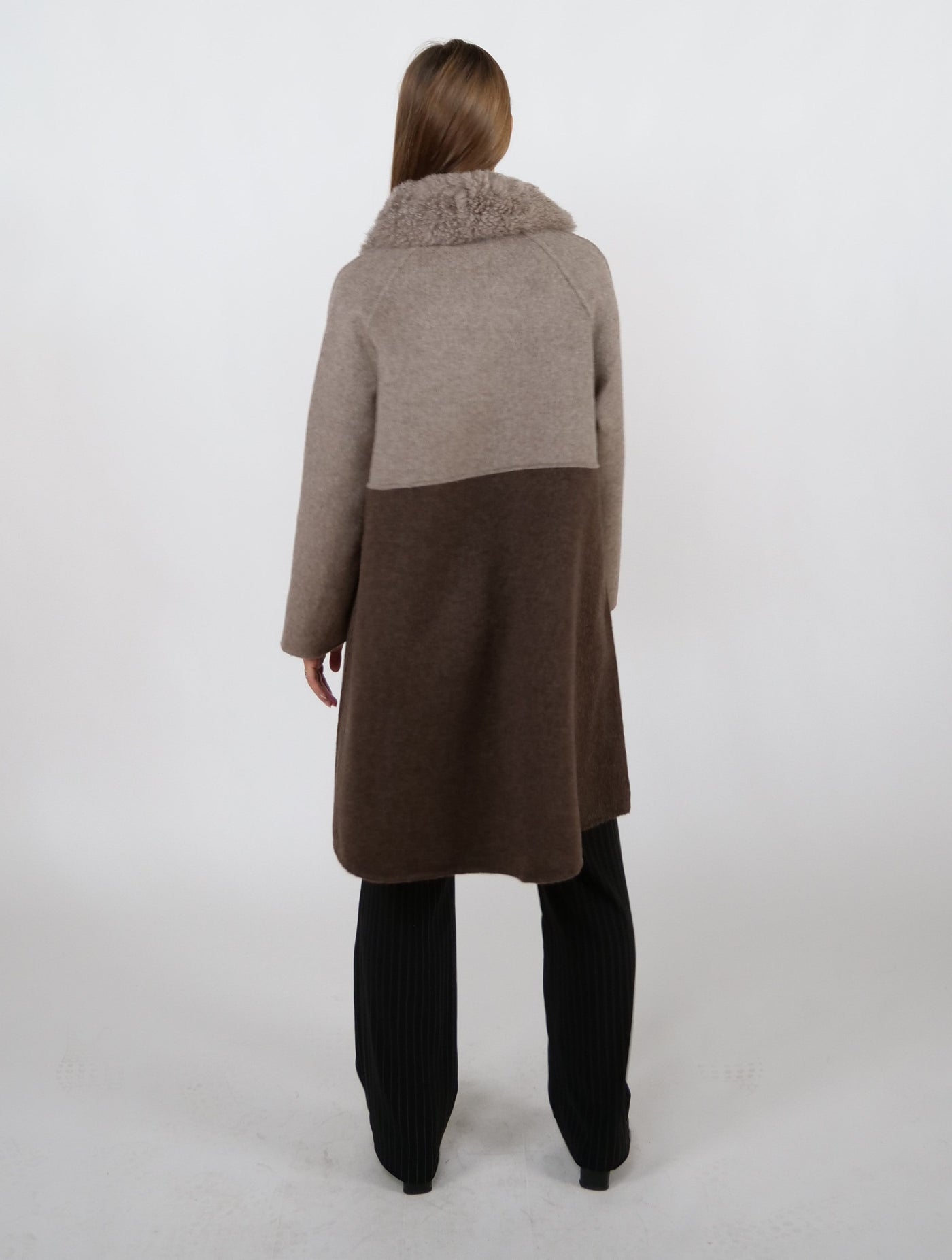Italia, 95 cm. - Collar - 100% Wool - Women - Taupe & Dark Brown