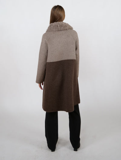 Italia, 95 cm. - Collar - 100% Wool - Women - Taupe & Dark Brown