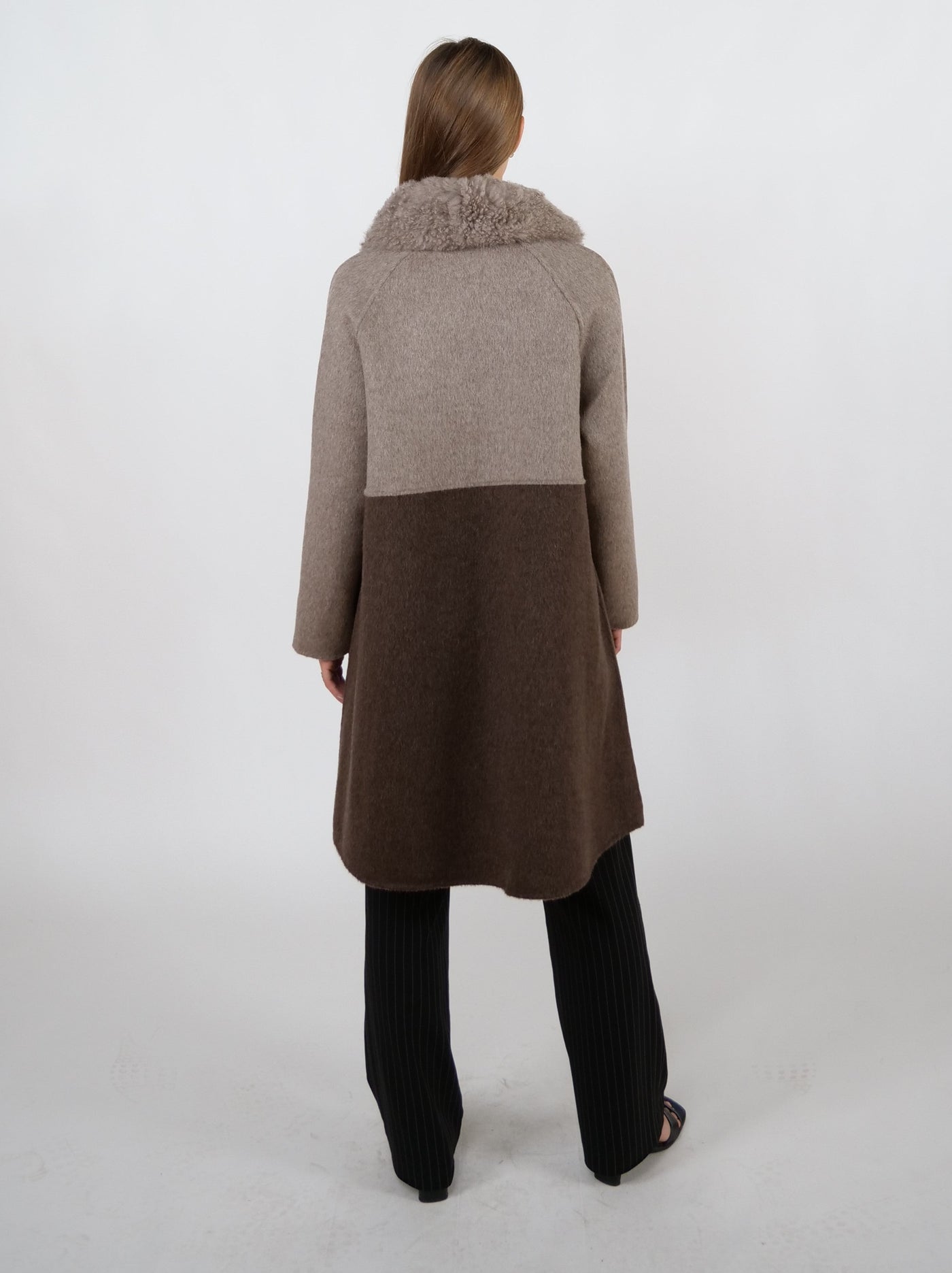 Italia, 95 cm. - Collar - 100% Wool - Women - Taupe & Dark Brown