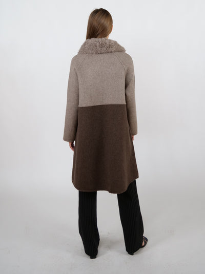 Italia, 95 cm. - Collar - 100% Wool - Women - Taupe & Dark Brown