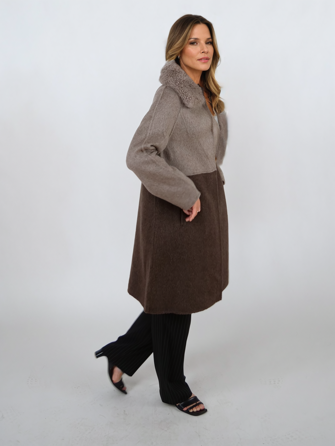 Italia, 95 cm. - Collar - 100% Wool - Women - Taupe & Dark Brown