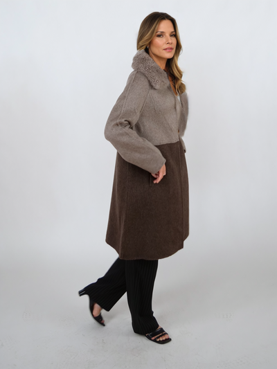 Italia, 95 cm. - Collar - 100% Wool - Women - Taupe & Dark Brown