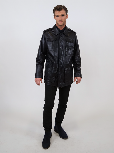 Owen, 77 cm. - Collar - Lamb Washed Leather - Man - Black