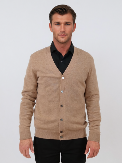 SY-24CA-105-9 Mens Cardigan - 100% Pure Cashmere - Men - Camel