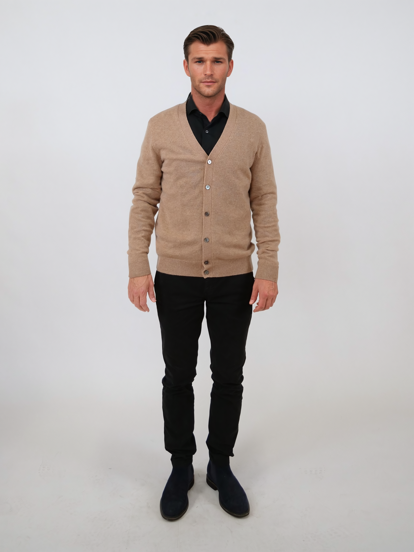 SY-24CA-105-9 Mens Cardigan - 100% Pure Cashmere - Men - Camel