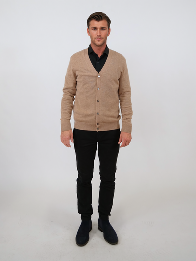 SY-24CA-105-9 Mens Cardigan - 100% Pure Cashmere - Men - Camel