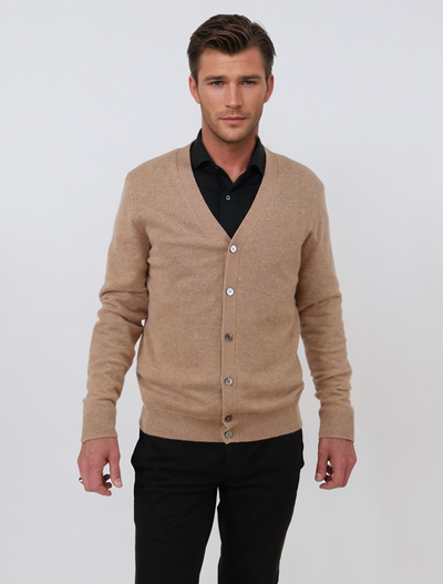 SY-24CA-105-9 Mens Cardigan - 100% Pure Cashmere - Men - Camel