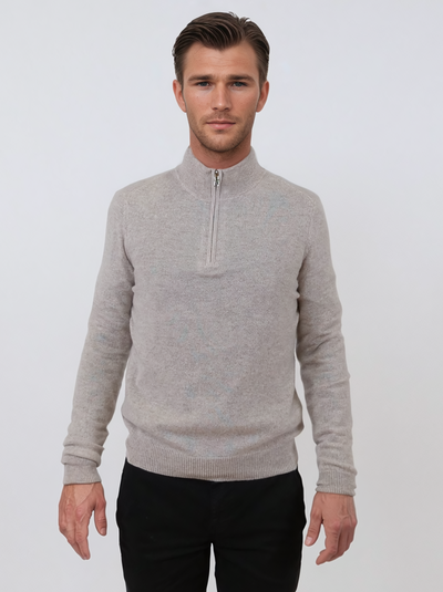 SY-1568-9 Mens Half Zip Sweater - 100% Pure Cashmere - Men - Light Beige