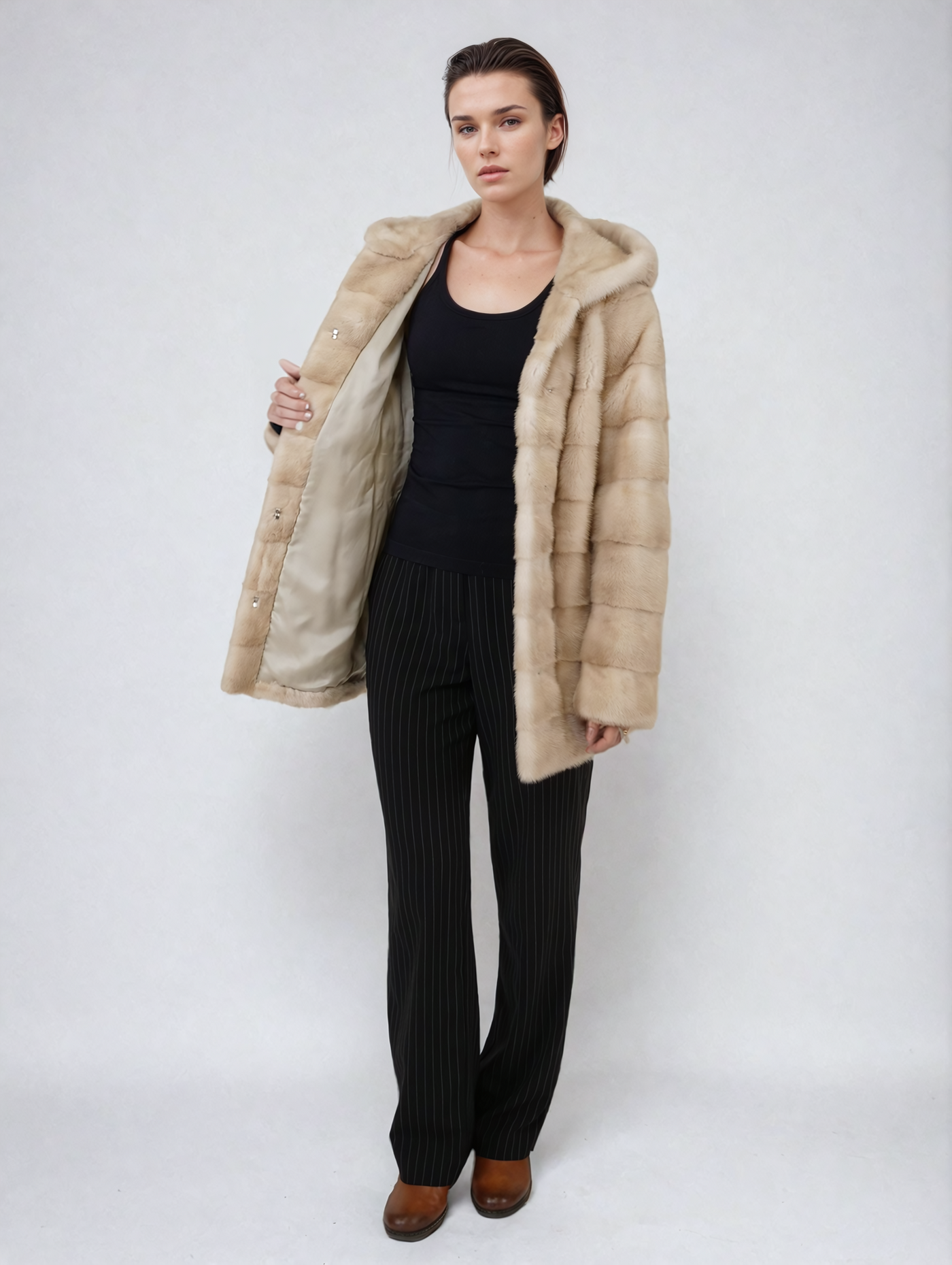 Victoria, 75 cm. - Hood - Mink - Women - Pearl