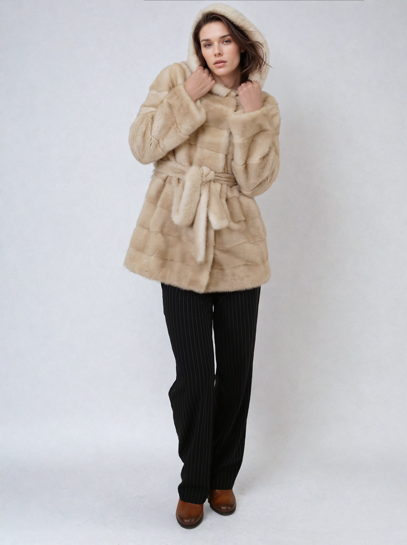 Victoria, 75 cm. - Hood - Mink - Women - Pearl