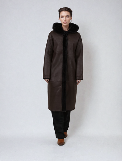 Ausron, 110 cm. - Hood - Nappa Lamb Crack - Women - Brown