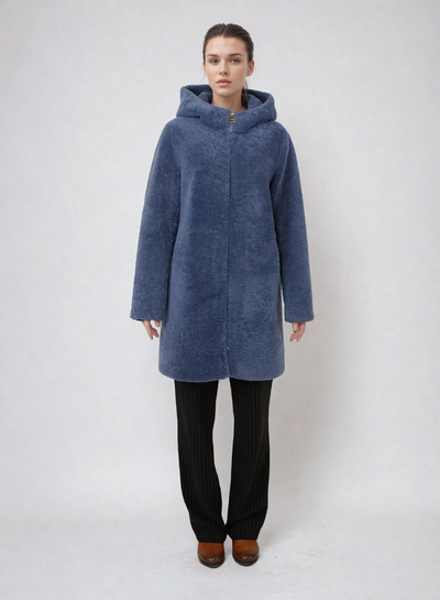 Delaney, 87 cm. - Hood - Curly Lamb - Women - Blue