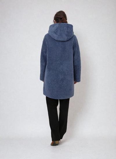 Delaney, 87 cm. - Hood - Curly Lamb - Women - Blue